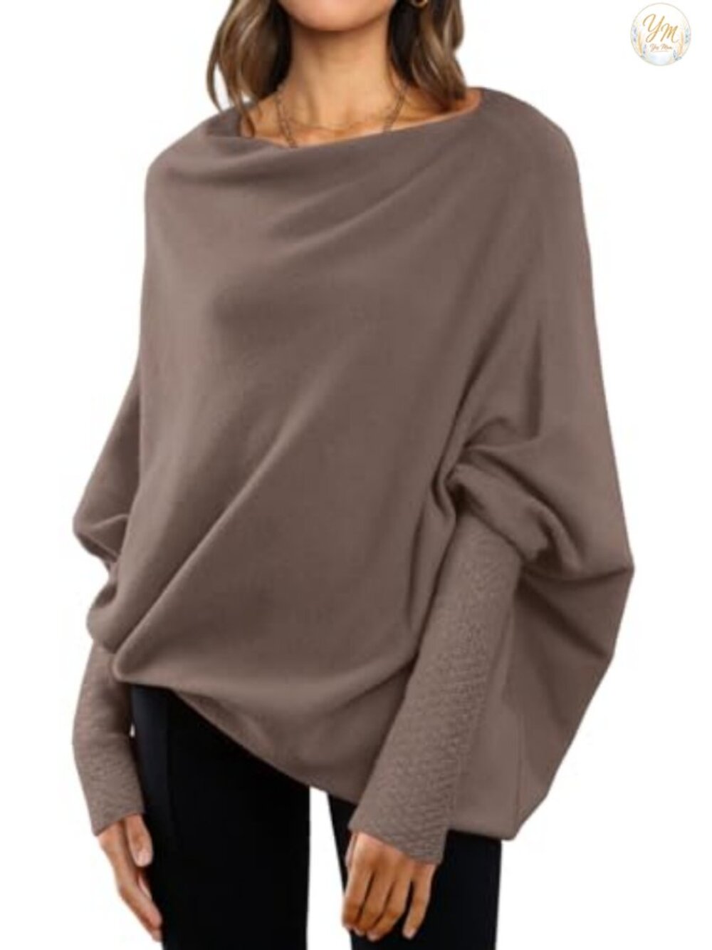 Women's Batwing Oversized Sweater Tunic with Cowl Neck - Asymmetrical Pullover